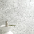 Carrara White Hexagon 12"x12" Polished Marble Mesh-Mounted Mosaic Floor and Wall Tile 2" Hexagon -MSI Collection