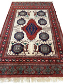 Hand-Knotted Afghani Kazak Wool Rug - 4'8" x 7'2"