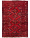 Hand-Knotted Afghan Turkoman Waziri Wool Rug – 6'9" x 9'6" – Vintage Red Elegance