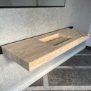 Vein Cut Travertine Ramp Sink | Handmade Natural Stone Bathroom Sink | Custom Modern Stone Basin (TR-85)
