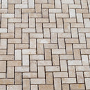 1x2 herringbone travertine mosaics tumbled on 12x12 mesh 15260612 angle view