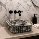 Calacatta Viola Marble Natural Stone Ribbed Square Vessel Sink (W)16.5" (L)16.5" (H)6"