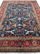 Hand-Knotted Afghani Bidjar Wool Rug – 9’x12’ – Intricate Geometric & Floral Motifs