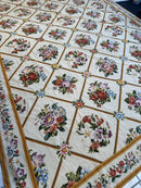 Handmade Needlepoint Floral Wool Rug – 9' 7" x 13' 5" – Vintage European Tapestry Style