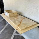 Custom Calacatta Gold Marble Sink – Handmade Natural Stone Bathroom Basin, Luxury Goldish Marble Vanity Top, Countertop and Sink (NS-084)
