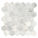 Carrara White Hexagon 12"x12" Polished Marble Mesh-Mounted Mosaic Floor and Wall Tile 2" Hexagon -MSI Collection