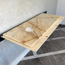 Custom Calacatta Gold Marble Sink – Handmade Natural Stone Bathroom Basin, Luxury Goldish Marble Vanity Top, Countertop and Sink (NS-084)
