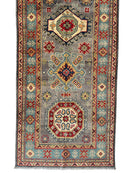Hand-Knotted Afghan Kazak Wool Runner Rug – 2'7" x 12'3" – Traditional Geometric Design