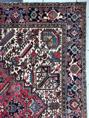 Hand-Knotted Persian Heriz Wool Rug – 9’ x 12’ – Geometric Medallion Design