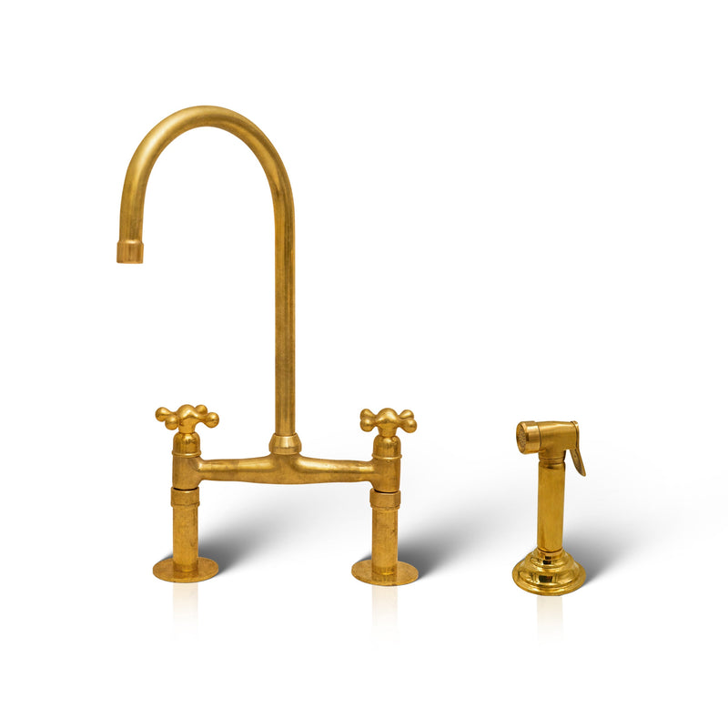 2 Hole Solid Brass Bridge Kitchen Faucet with Sprayer