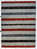 Hand-Knotted Indo-Gabbeh Wool & Bamboo Rug – 5'2" x 7' – Durable Striped Design