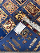 6'9″ x 10' Hand-Knotted Afghani Bakhtiari Wool Rug – Persian Garden Design – Blue & Cream