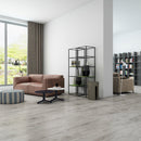 SPC Vinyl Rigid Core 7" Width 60" RL, 6mm Thick, 1.5mm IXPE Argent Dove Manifesto Floors - Mazzia Collection Product shoot Living room view