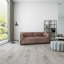 SPC Vinyl Rigid Core 7" Width 60" RL, 6mm Thick, 1.5mm IXPE Argent Dove Manifesto Floors - Mazzia Collection Product shoot living room view 2