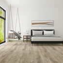 WPC Vinyl Rigid Core 9" Width 60" RL 8.5mm Thick, 1.5mm IXPE Akaroa Ash Romulus Floors - Mazzia Collection bedroom view