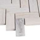 Angora herringbone 12X12 polished marble mesh mounted mosaic tile SMOT-ANGORA-HBP product shot one tile profile view