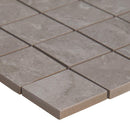 Ansello grey 12X12 glazed ceramic mesh mounted mosaic tile NANSGRE2X2 product shot one tile profile view