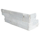 Arctic white splitface ledger corner 6X18 natural marble wall tile LPNLQARCWHI618COR product shot multiple tiles close up view