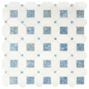 Azula hatchwork 12X12 polished marble mesh mounted mosaic tile SMOT-AZULA-HATHWRKP product shot multiple tiles close up view