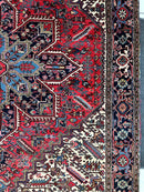 Hand-Knotted Persian Heriz Wool Rug – 9’ x 12’ – Geometric Medallion Design