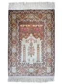 Luxurious Hand-Knotted Pure Silk Turkish Kayseri Rug – Intricate Floral & Geometric Design, 2’2” x 3’