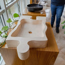 Natural Stone Beige Travertine Puzzle Vessel Sink 16x27.5 Inch