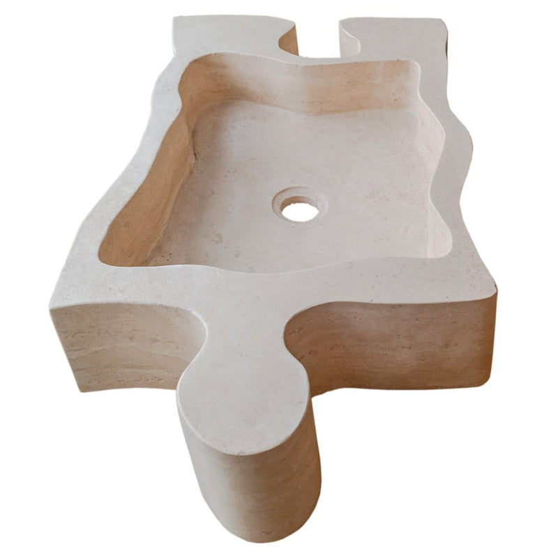 Beige Travertine puzzle shape farmhouse sink NTRVS02 W16 L27.5 angle view