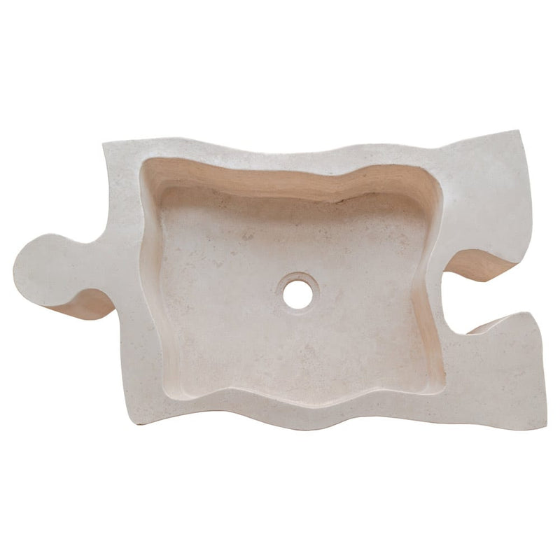 Beige Travertine puzzle shape farmhouse sink NTRVS02 W16 L27.5 top view