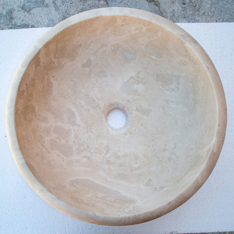 beige travertine round drop in sink NTRSTC03 D16 H6 top view