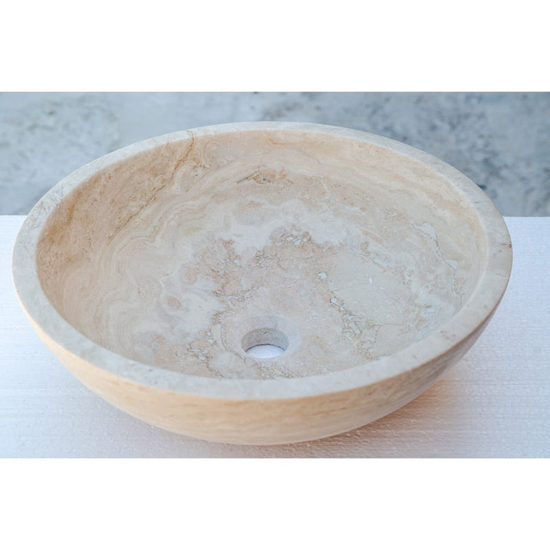 beige travertine round vessel sink NTRSTC02 D18 H6 angle view2