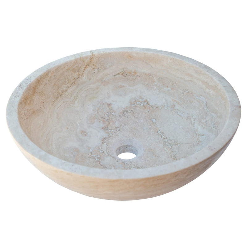 beige travertine round vessel sink NTRSTC02 D18 H6 angle view