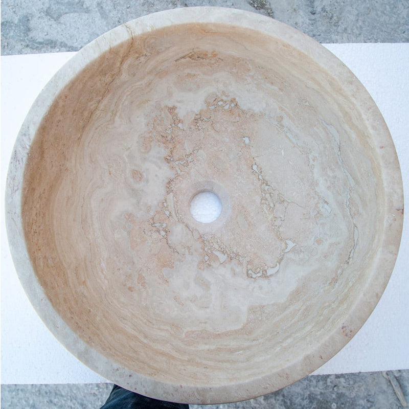 beige travertine round vessel sink NTRSTC02 D18 H6 top view2