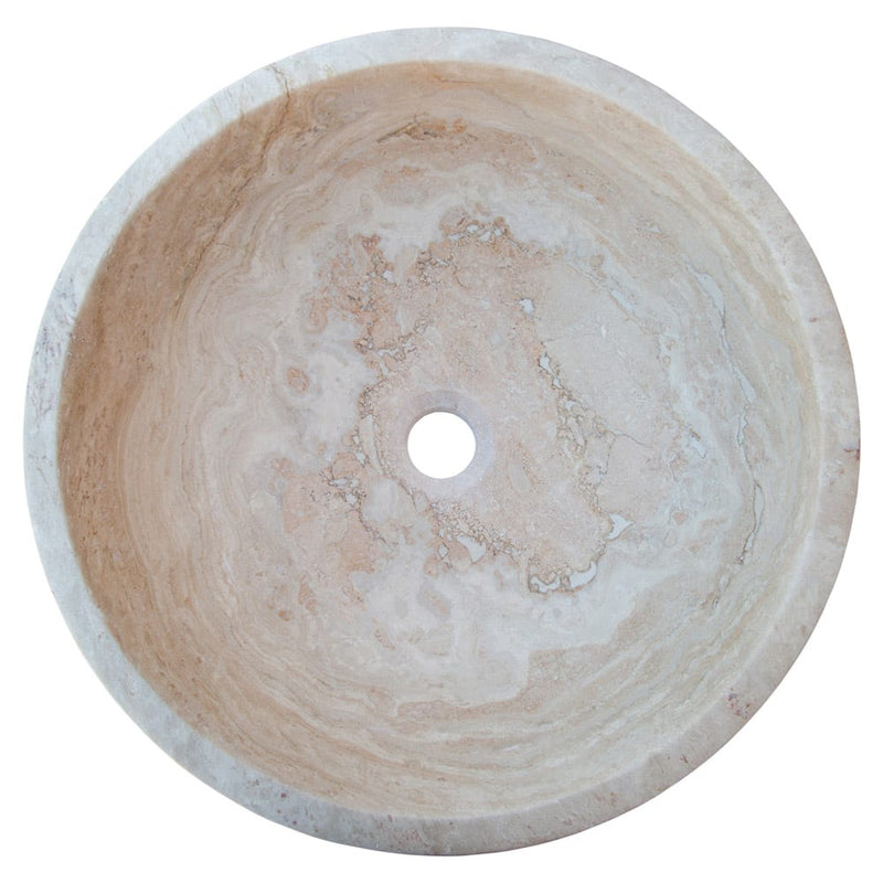 beige travertine round vessel sink NTRSTC02 D18 H6 top view