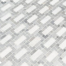 Bianco dolomite lynx 12X12 polished marble mesh mounted mosaic tile SMOT-BIANDOL-LYNXP product shot multiple tiles angle view