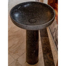Round Black Marble Pedestal Bathroom Sink With Polished Finish