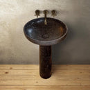 Round Black Marble Pedestal Bathroom Sink With Polished Finish