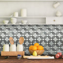 Blanco lynx 10.47x10.4 polished stone &amp; metal mesh mounted mosaic tile SMOT-SMTL-BLALYN8MM product shot kitchen view 2