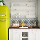 Blanco lynx 10.47x10.4 polished stone &amp; metal mesh mounted mosaic tile SMOT-SMTL-BLALYN8MM product shot kitchen view
