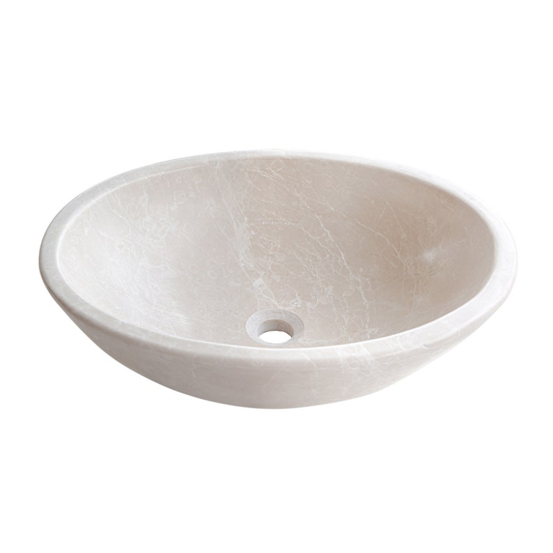 Botticino Marble Natural Stone Oval Shape Vessel Sink Honed angle product shot