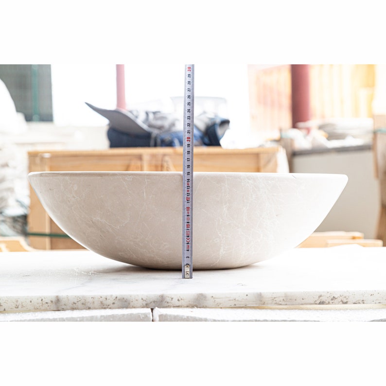 Botticino Marble Natural Stone Oval Shape Vessel Sink Honed height measure