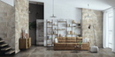 Boxhill toupe textured porcelain floor and wall tile  liberty us collection room shot living room view