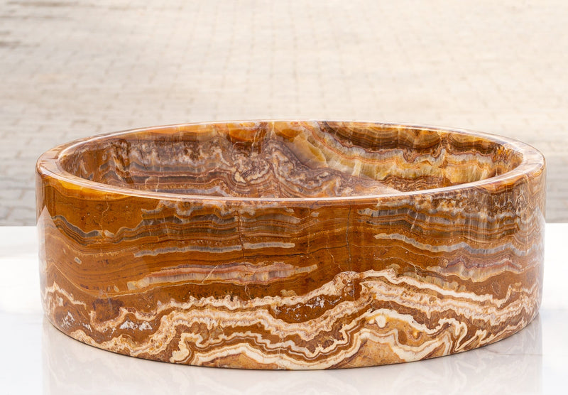 Brown onyx translucent vessel sink polished EGEBOXPF165 D16 H5 side view