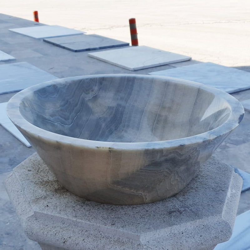 Natural Stone Bubble Gray Onyx Above Vanity Bathroom V Shape Sink (D)16" (H)6" side view