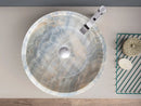 Natural Stone Bubble Gray Translucent Onyx Above Vanity Bathroom Sink- (D)16" (H)6" bathroom top view soap and green bathroom organizer 