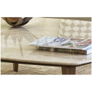 Burdur Beige marble coffee table W40 L40 H14 rectangular wood legs product shot edge datail