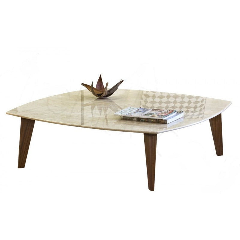 Burdur Beige marble coffee table W40 L40 H14 rectangular wood legs product shot