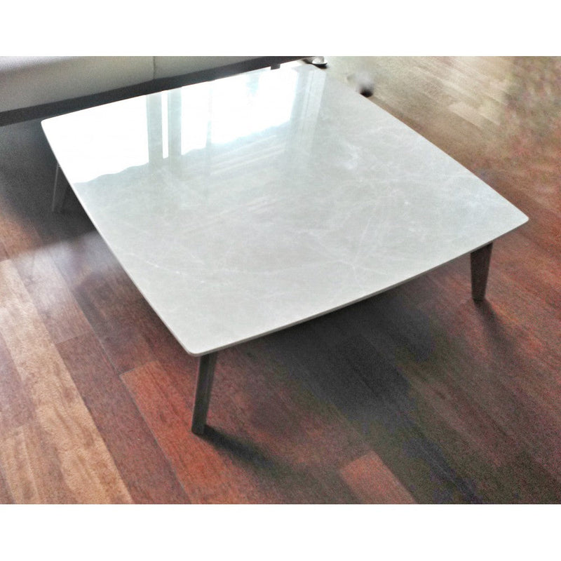 Burdur Beige marble coffee table W40 L40 H14 rectangular wood legs product shot