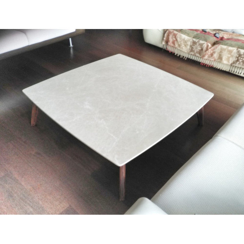 Burdur Beige marble coffee table W40 L40 H14 rectangular wood legs product shot