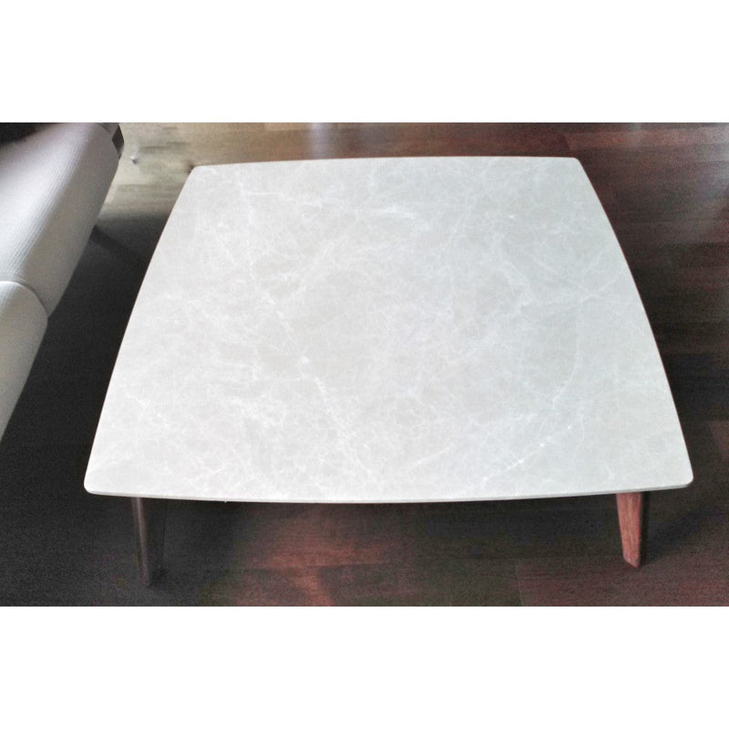 Burdur Beige marble coffee table W40 L40 H14 rectangular wood legs product shot