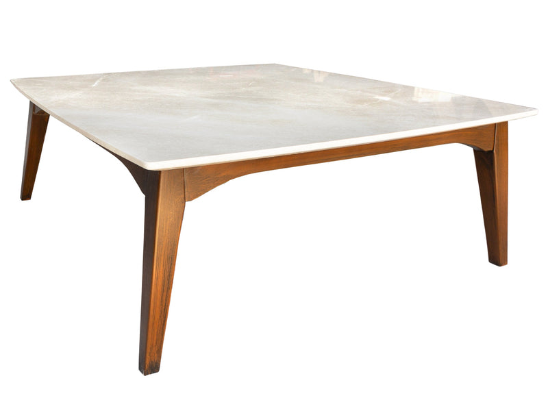 Burdur Beige marble coffee table W40 L40 H14 rectangular wood legs product shot profile view2